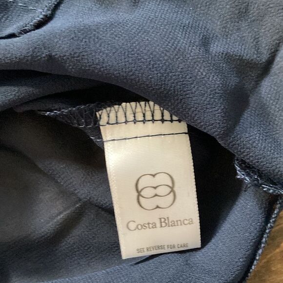 NWT Costa Blanca navy Blue sheer rhinestone collar top Sz-Small - Picture 11 of 13
